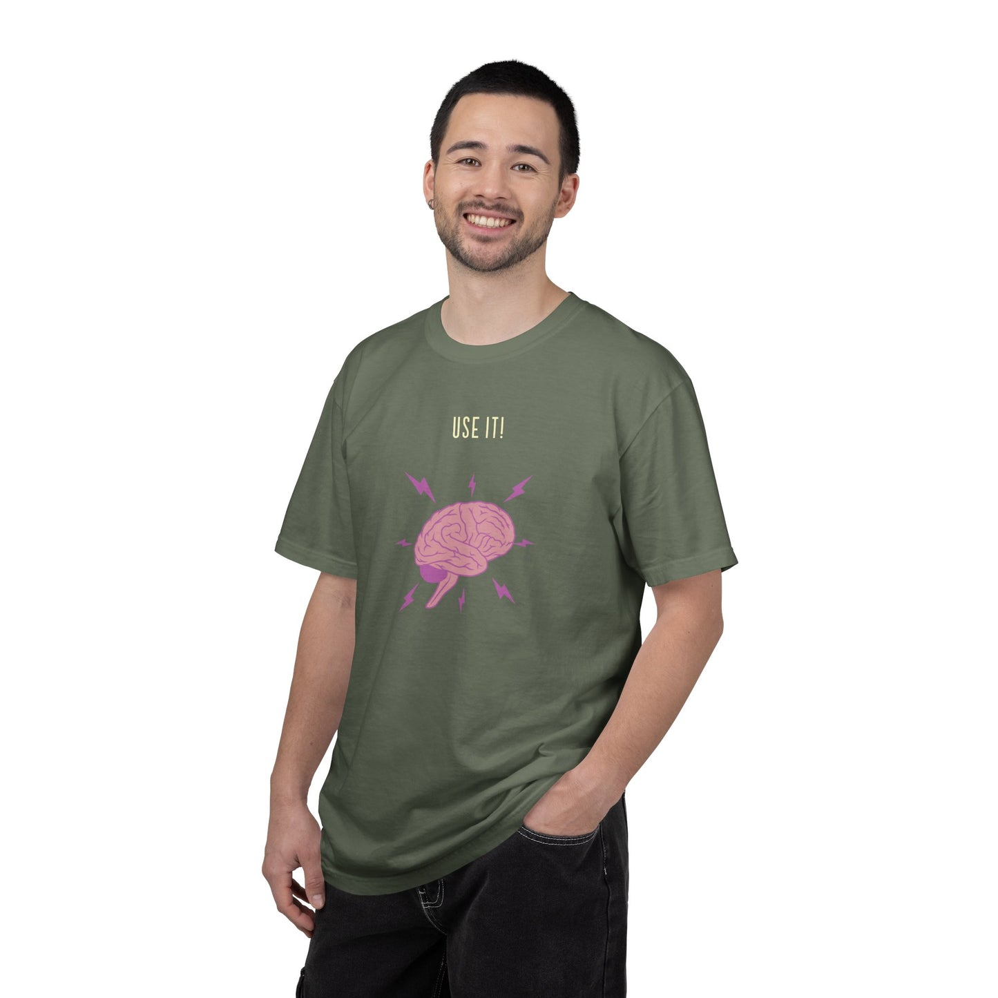 Funny Quote "Use It" Unisex Garment-Dyed T-shirt, Brain Image Tee, Humorous Graphic Top, Quote Tee, Unisex Shirt for Men Women