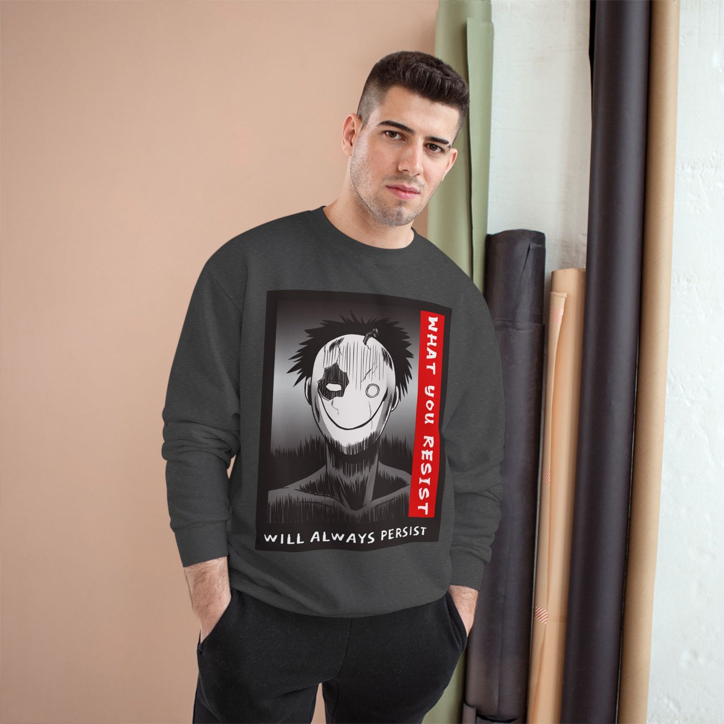 Creepy Smiling Mask Character Sweatshirt | "What You Resist" Graphic