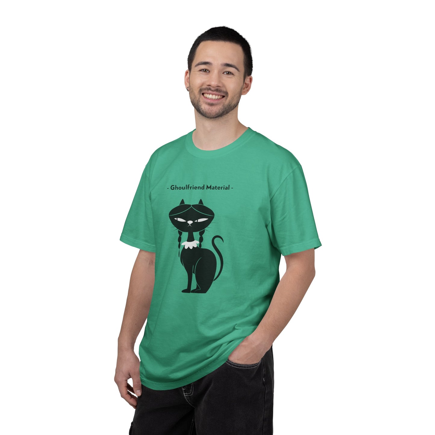 Ghouli-friend Material Cat T-Shirt, Unisex Horror Tee, Cute Cat Lover Gift, Halloween Apparel, Spooky Graphic Shirt