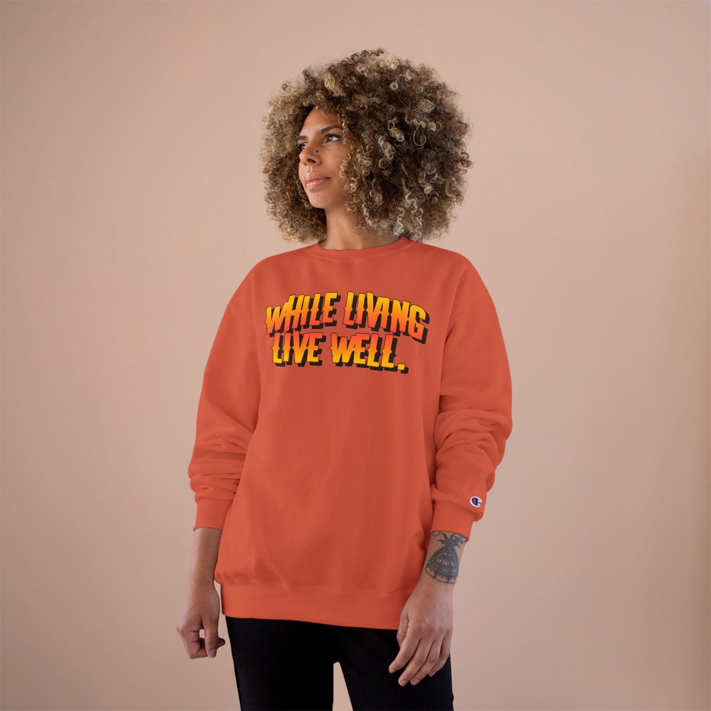While Living Live Well sweatshirt | Retro 3D text, motivational slogan